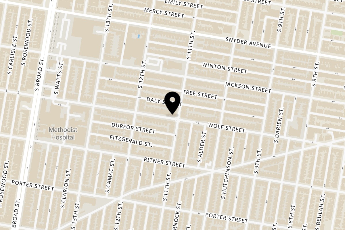 Map showing the location of Not Just Pizza - Philadelphia on 2240 S 11th St in Philadelphia